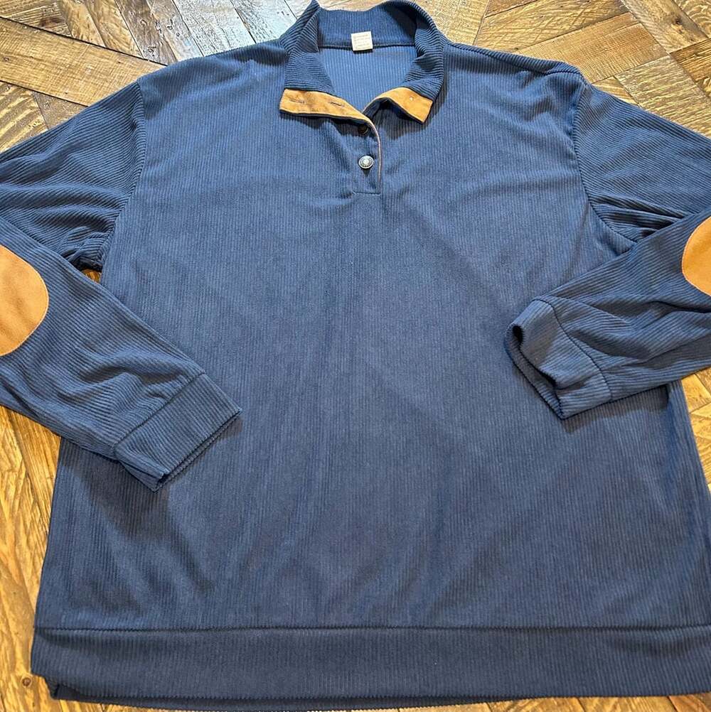 Hengsheng Jeans Men Blue Corduroy Long Sleeve Pullover Sweatshirt XXL